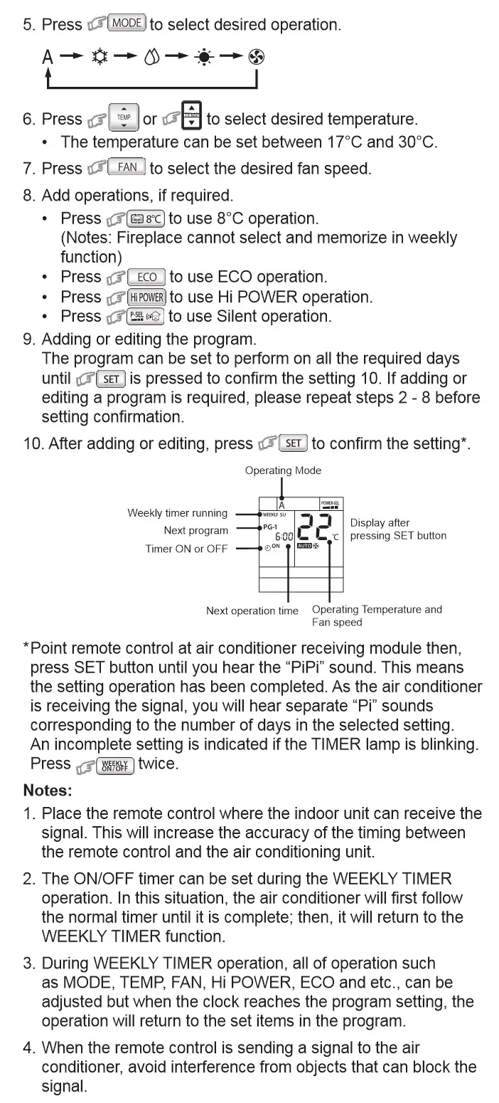 Toshiba RB-RXS33-E Wireless Infra-red Remote Controller - WEEKLY TIMER OPERATION 2