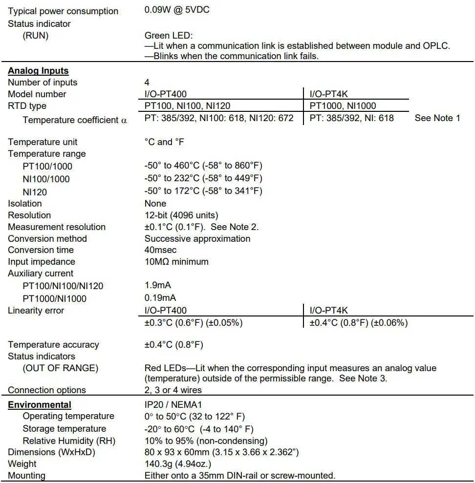 UNITRONICS IO-PT400 I-O Expansion Modules User Guide - Technical Specifications