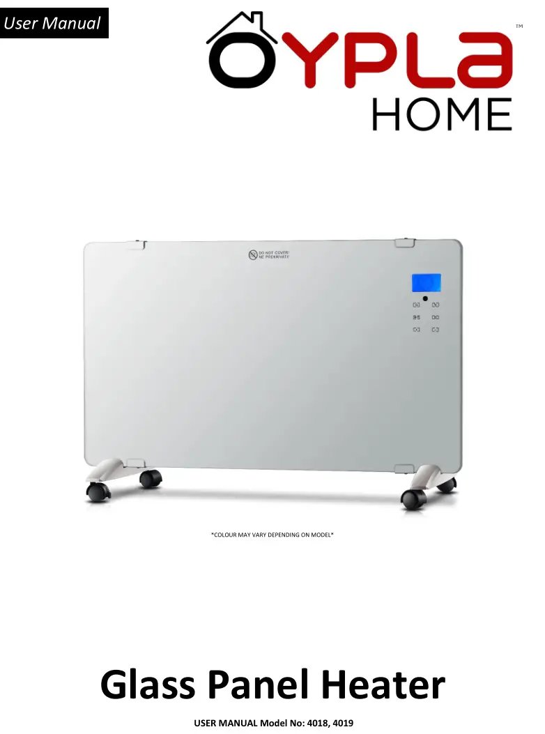 Oypla Glass Panel Heater Manual [Model 4018, 4019]