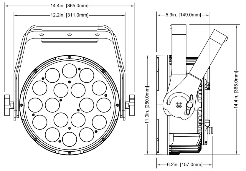 ELATION PROFESSIONAL SIXPAR 300IP 6 In 1 Rgbaw Uv Led - DIMENSIONS