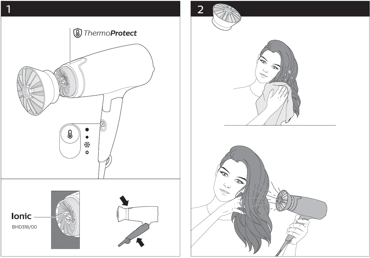 PHILIPS BHD30830 Hair Dryer how to use