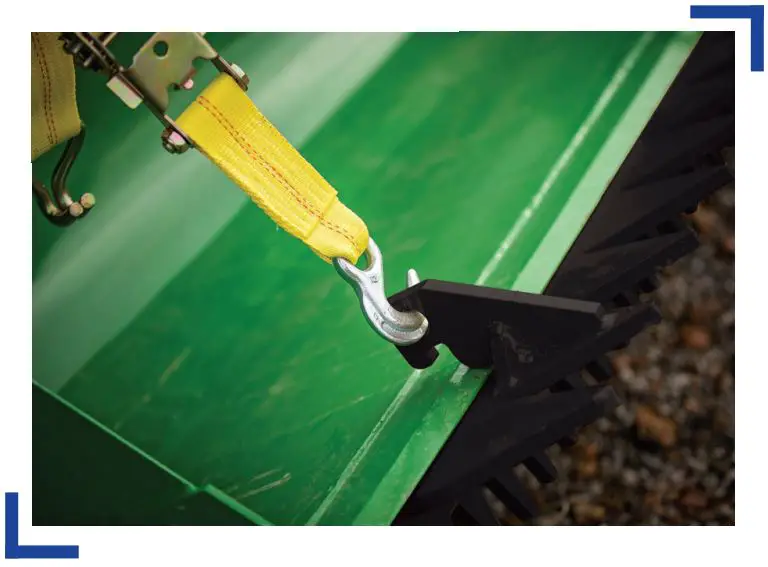 TARTER BR52 Bucket Rake - Once Bucket Rake is firmly attached to the bucket, hook ratchet end of strap to the eyelet facing up on the Bucket Rake