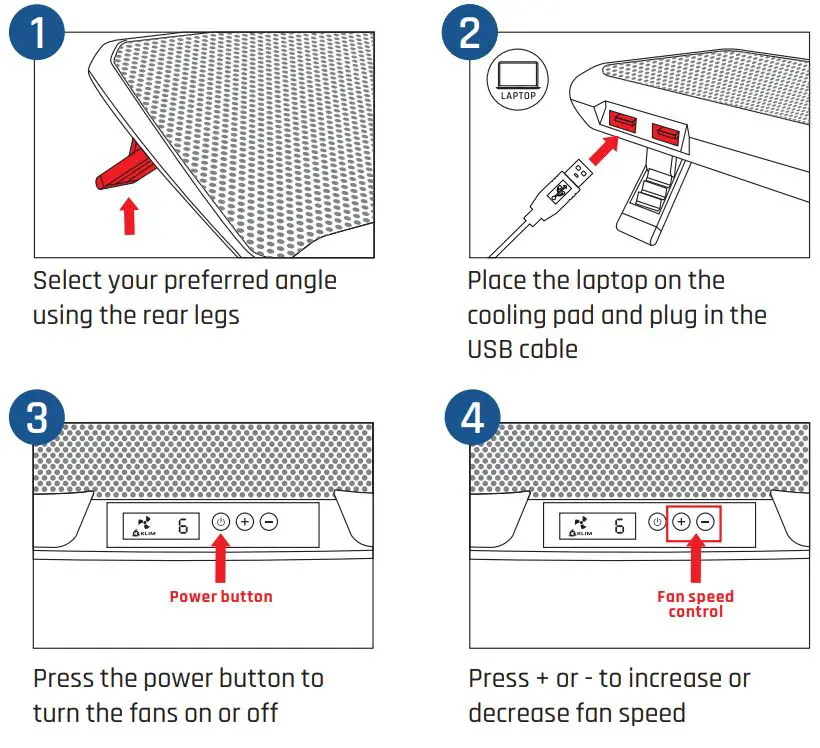 KLIM KN-02 Laptop Cooling Pad User Manual - INSTALLATION AND USE