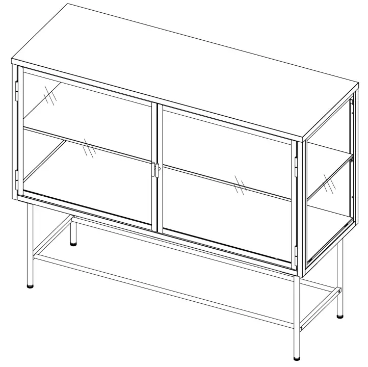 Maincraft HHK 68734126 White Retro Style Fluted Glass Sideboard Storage Cabinet with Detachable Wide Shelves