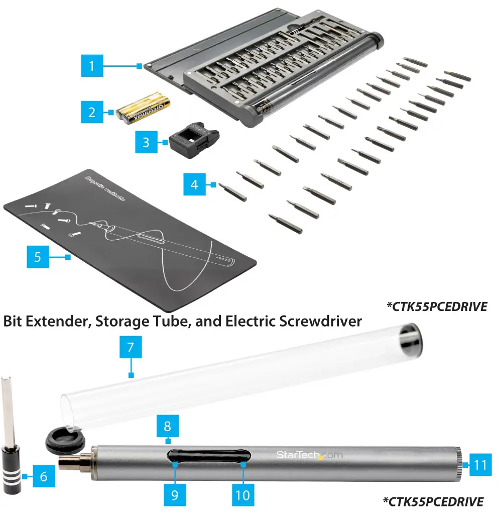 StarTech 20 55-bit Precision Electric Screwdriver - Product Diagram