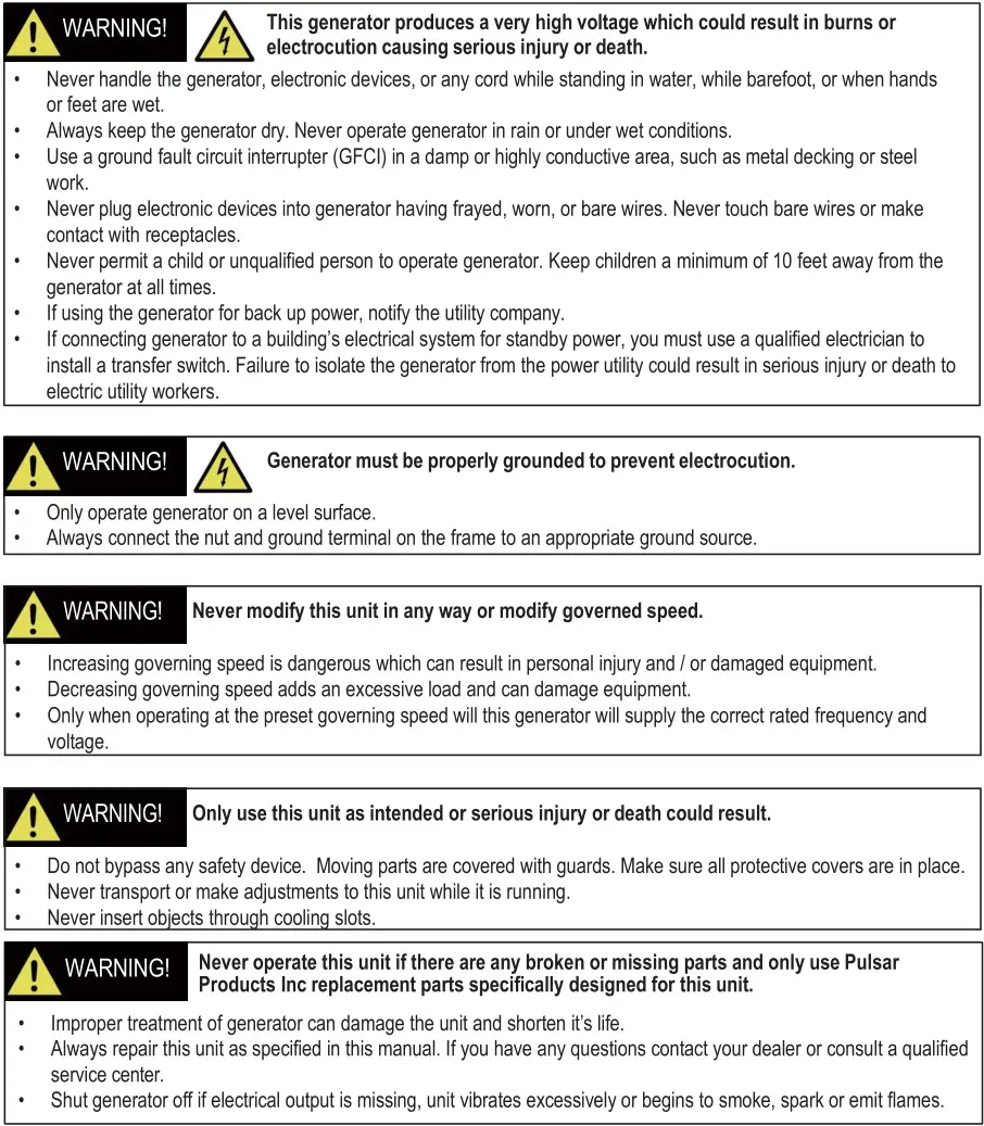 PG1202S Generator - Safety Instructions 3