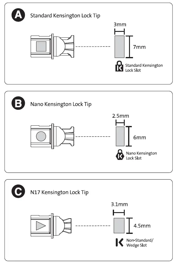 Kensington K62318 Universal 3-in-1 Keyed Laptop Lock StanKensington K62318 Universal 3-in-1 Keyed Laptop Lock Standard Keyed 2dard Keyed 2