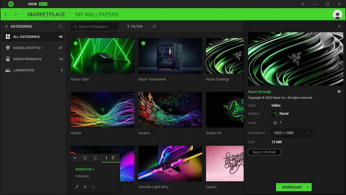 RAZER Axon Wallpaper PC App - GENERAL SETTINGS 2