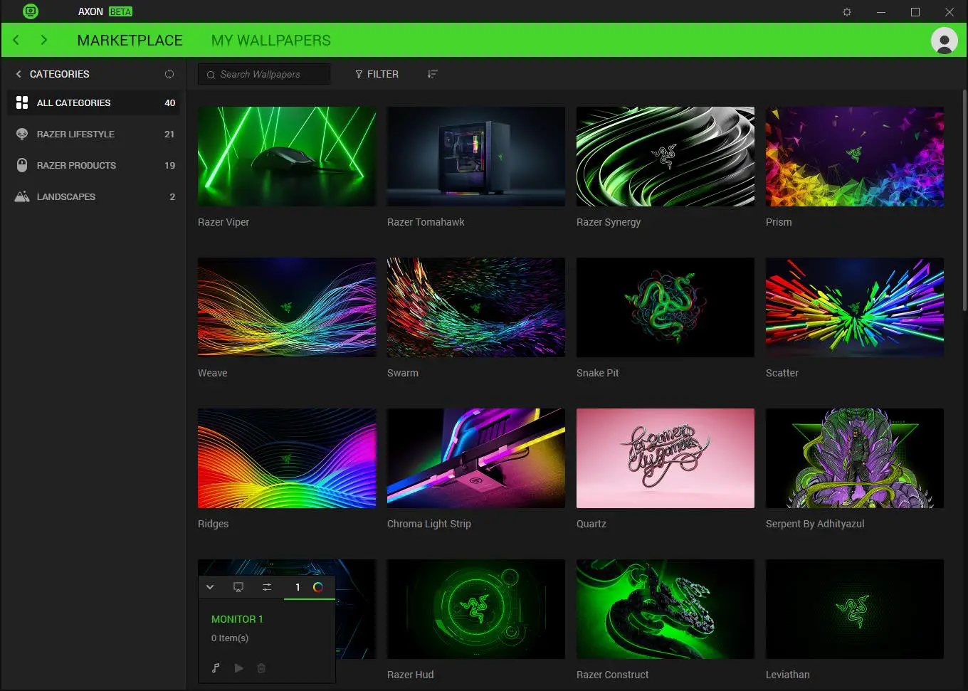 RAZER Axon Wallpaper PC App - GENERAL SETTINGS