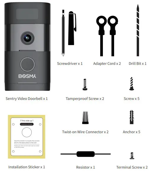 Bosma 851781007852 Sentry Video Doorbell -IN BOX