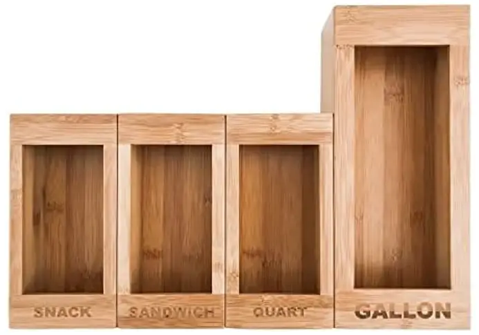 PurpleWares 4PC Bamboo Food Storage Bag Holder