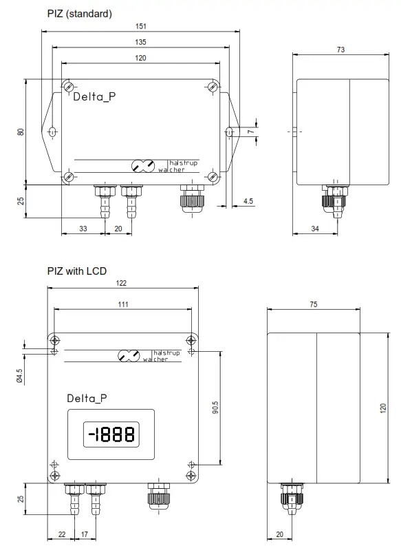 halstrup walcher PIZ Two-Wire Differential Pressure Transducer - Dimension