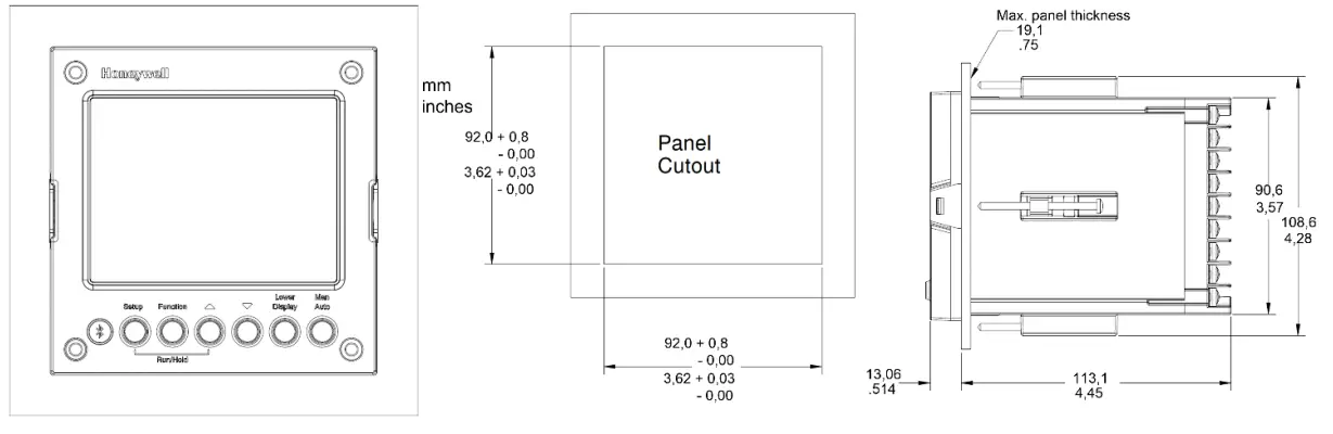Honeywell UDC2800 Universal Digital Controller - Dimensions