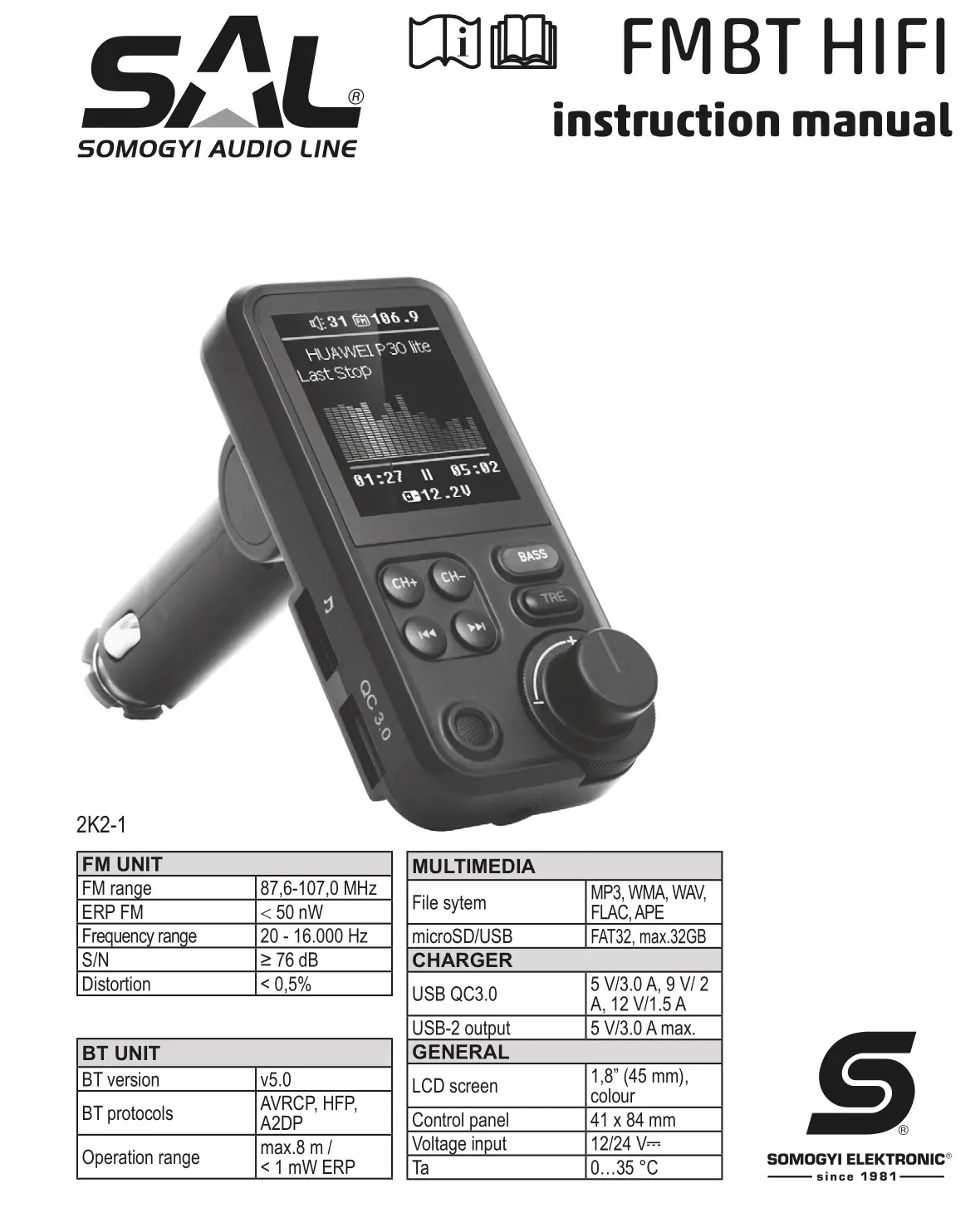 SOMOGYI ELEKTRONICS FMBT HIFI Loudspeaker Instruction Manual