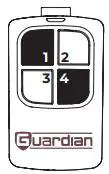 GUARDIAN UTX Universal 4 Button Remote Control Instruction Manual - Press and hold buttons 1 and 4