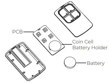 GUARDIAN UTX Universal 4 Button Remote Control Instruction Manual - Replacing remote control battery