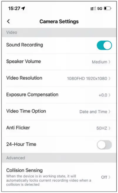 EUKI A170LKXLPVL Dash Cam 1080P Car Camera - Camera Settings