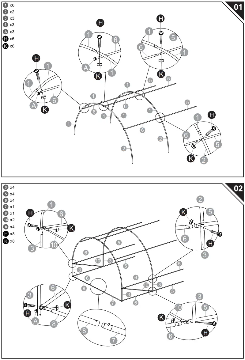 Outsunny 845-612V01WT Steel Walk In Polytunnel Greenhouse - parts 1