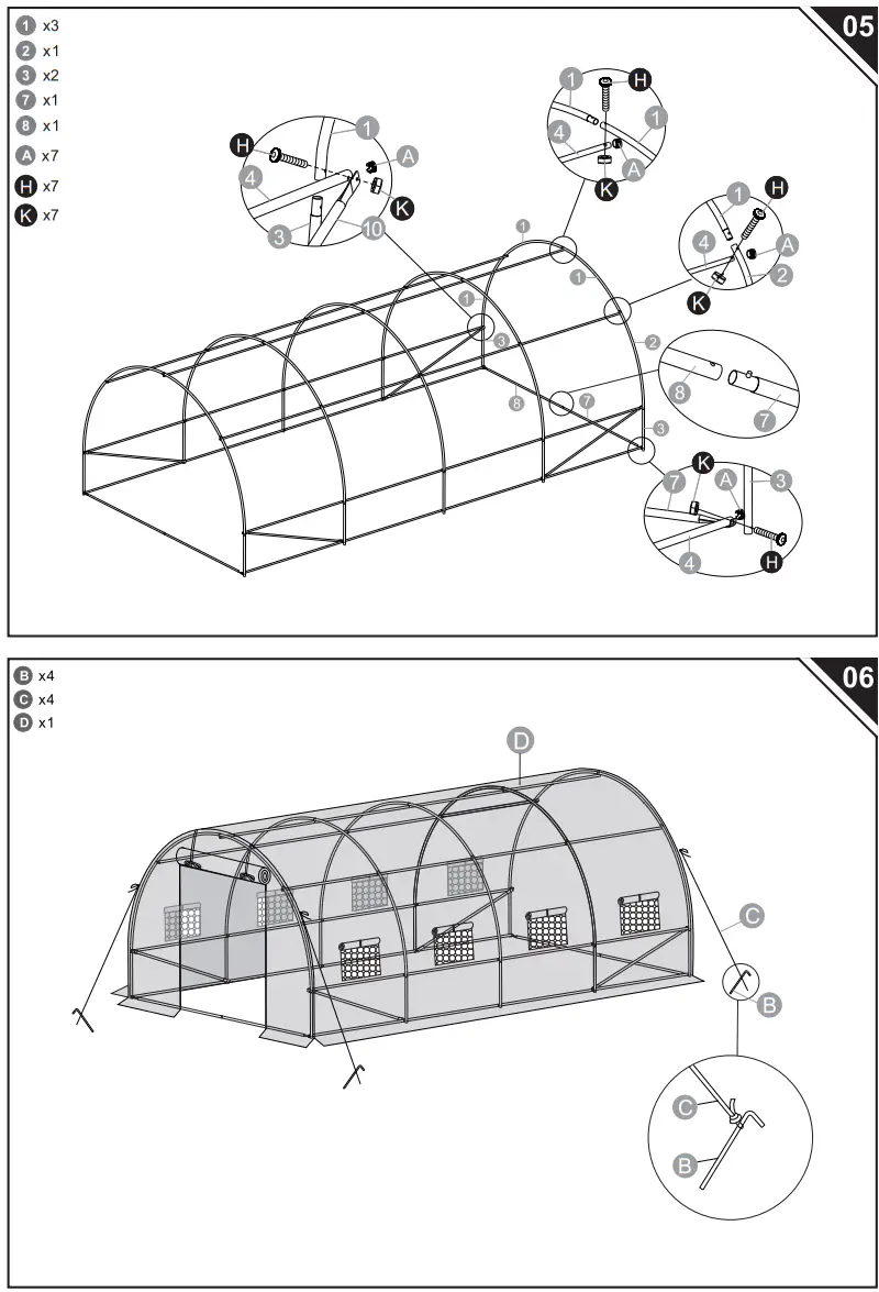 Outsunny 845-612V01WT Steel Walk In Polytunnel Greenhouse - parts 3