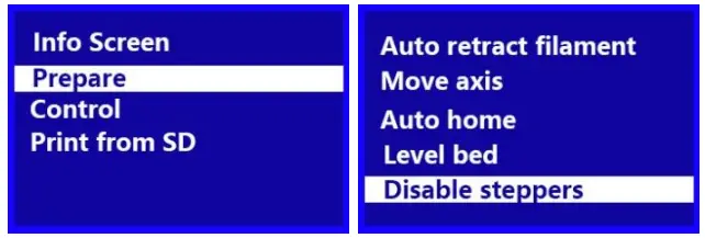WEEDO TINA2 3D Printer - Disable Steppers