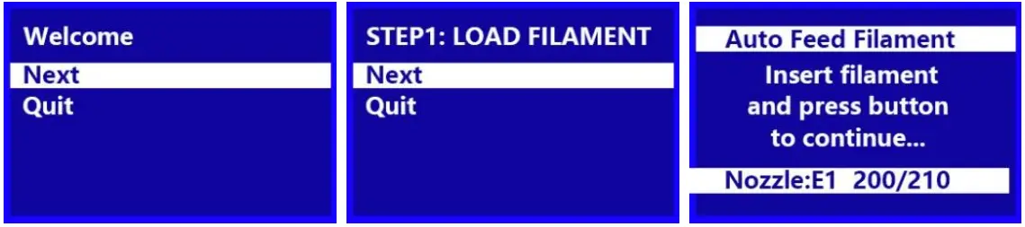 WEEDO TINA2 3D Printer - LOAD FILAMENT Screen