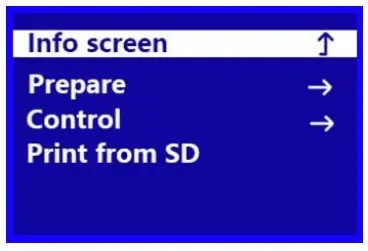 WEEDO TINA2 3D Printer - Main Menu