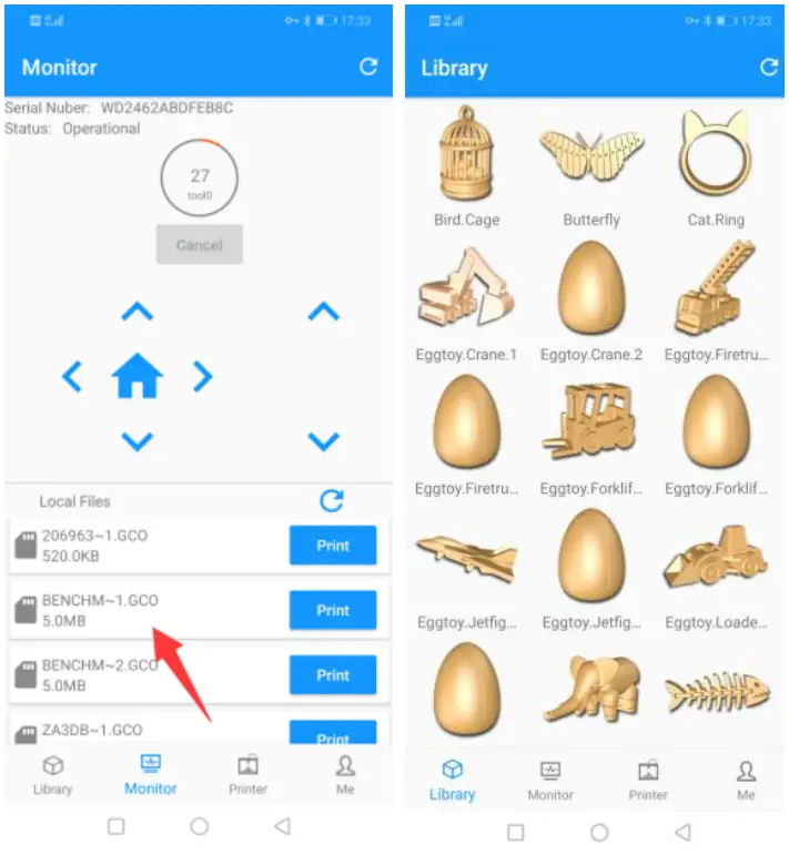 WEEDO TINA2 3D Printer - Monitor tab
