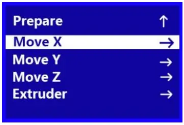 WEEDO TINA2 3D Printer - Move Axis Menu