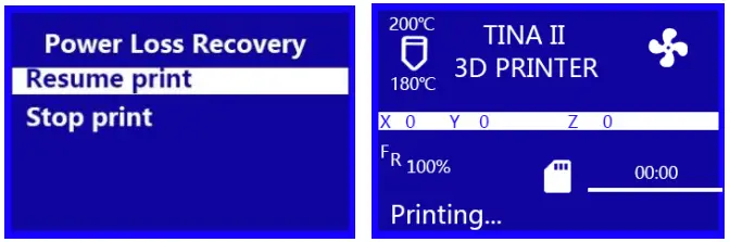 WEEDO TINA2 3D Printer - Print After Power Loss