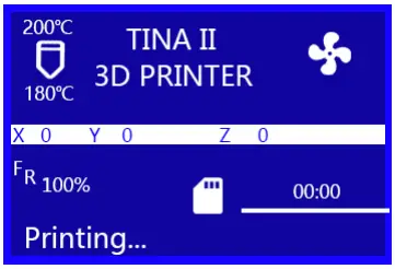 WEEDO TINA2 3D Printer - Print Control Menu
