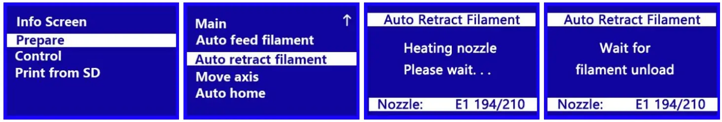 WEEDO TINA2 3D Printer - Unloading Filament