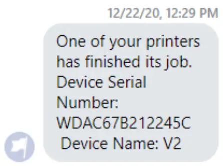 WEEDO TINA2 3D Printer - receive a message