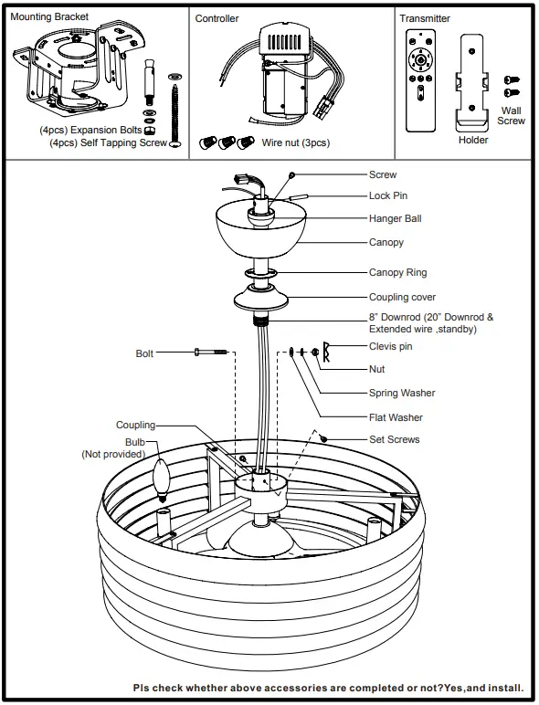 Parrot Uncle MDA560706CA110V Rustic Ceiling Fan with Lighting-FIG1