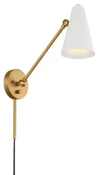 KICHLER 52485NBRW Sylvia 1-Light White and Natural Brass Office Indoor Wall Sconce