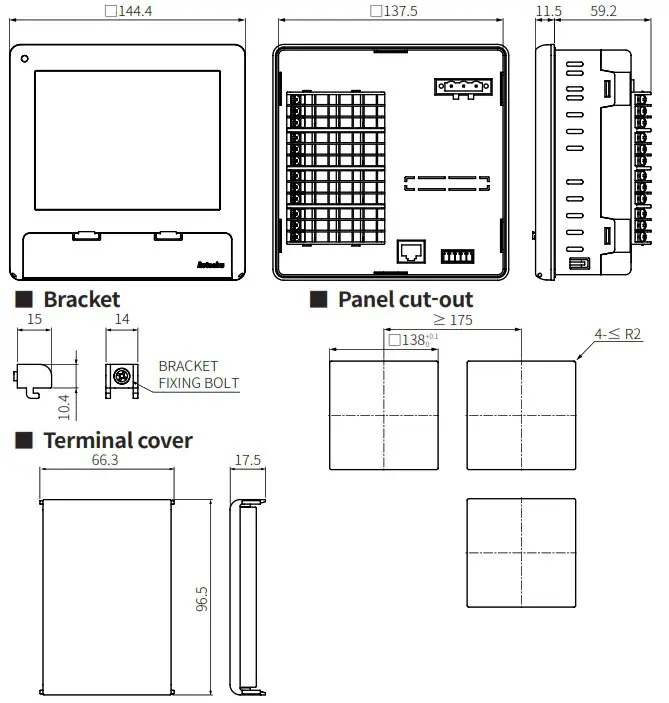 Autonics KRN1000 Series LCD Touchscreen Paperless Recorder - Dimensions