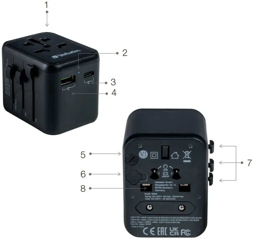 Verbatim UTA-02 Universal Travel Adapter - ocerview