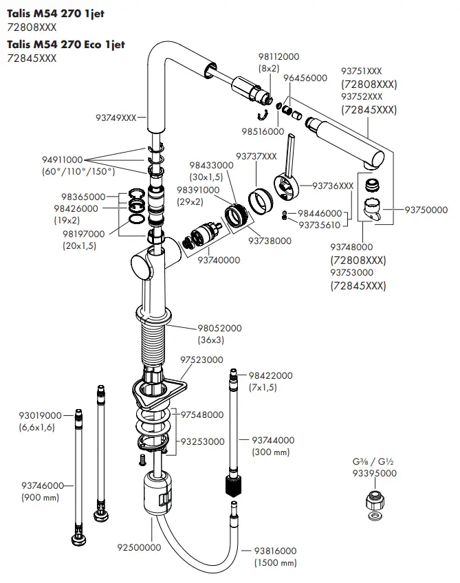 hansgrohe Talis M54 2 1 0 2jet 72800XXX Single Lever Kitchen Mixer - Figure 13