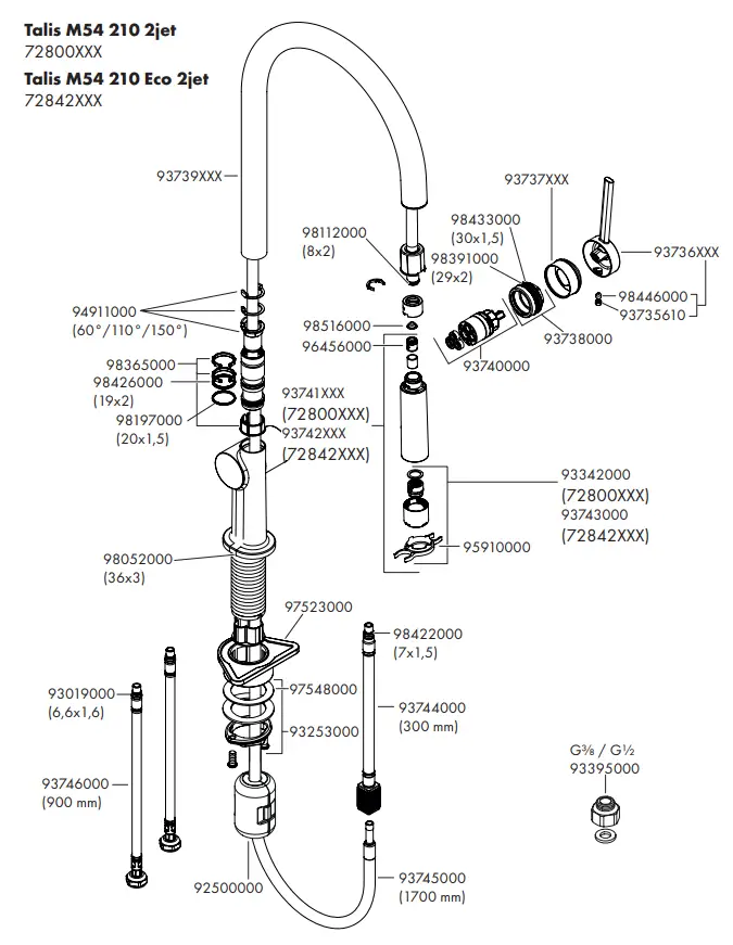 hansgrohe Talis M54 2 1 0 2jet 72800XXX Single Lever Kitchen Mixer - Figure 14