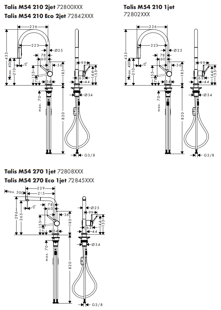 hansgrohe Talis M54 2 1 0 2jet 72800XXX Single Lever Kitchen Mixer - Figure 8