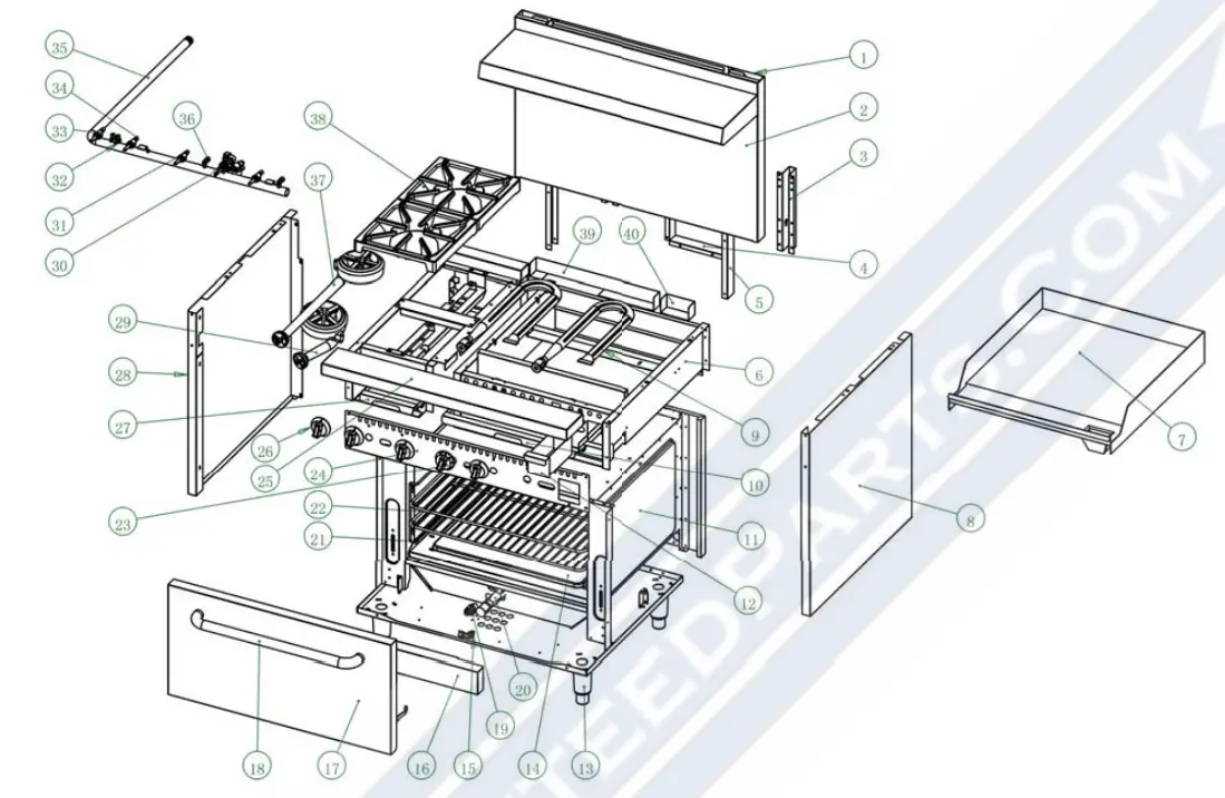 Culitek Gas Equipment BDGR-3624GNG Gas Range Griddle Combos - parts 1