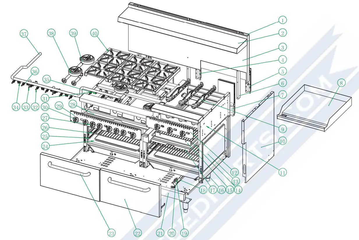 Culitek Gas Equipment BDGR-3624GNG Gas Range Griddle Combos - parts 3