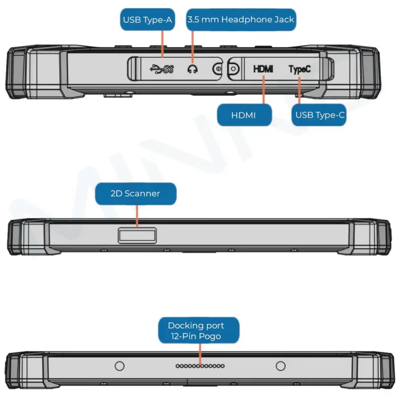 MINNO Intrepid W8 8 Inch Rugged Windows Tablet - Side View
