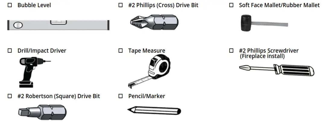 MODERN FLAMES ALLWOOD Fireplace Wall System - Tools