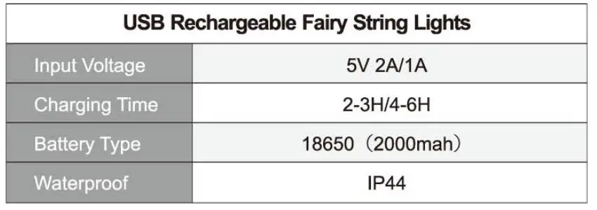 ATHZABOK B0B42D69WQ Rechargeable Fairy Lights with Remote - Parameter