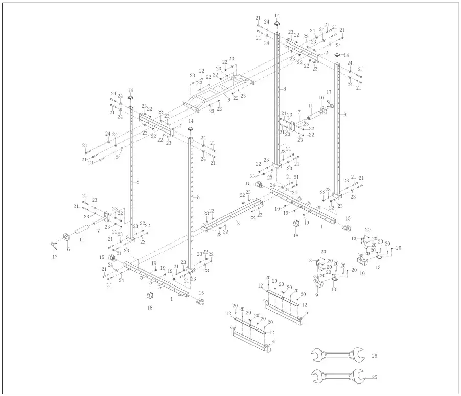 SUNNY SF-XF9925 Power Zone Strength Rack Power Cage Squat Rack - EXPLODED DIAGRAM