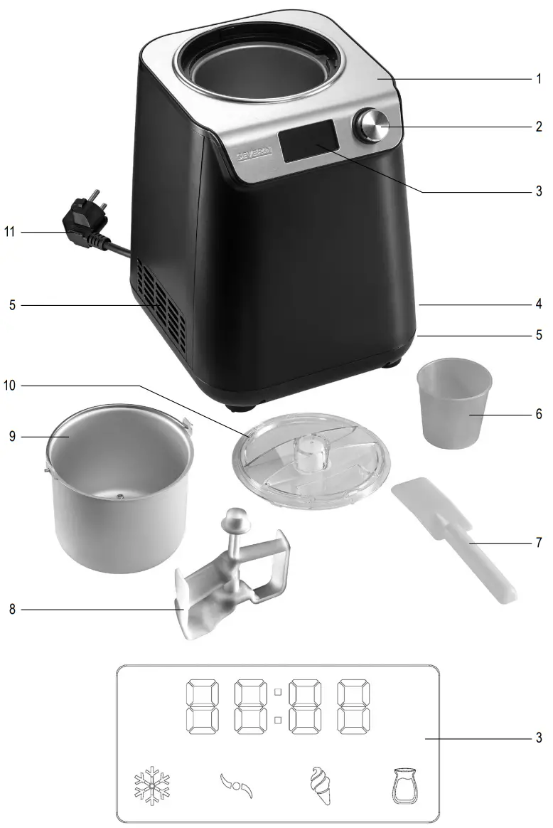 SEVERIN EZ 7407 Ice Cream Maker with Yoghurt Function - Description