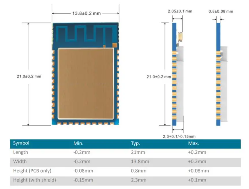 SPINTLY SPNYH02 C High Efficiency 2 4GHz Wireless Module - Mechanical Dimensions