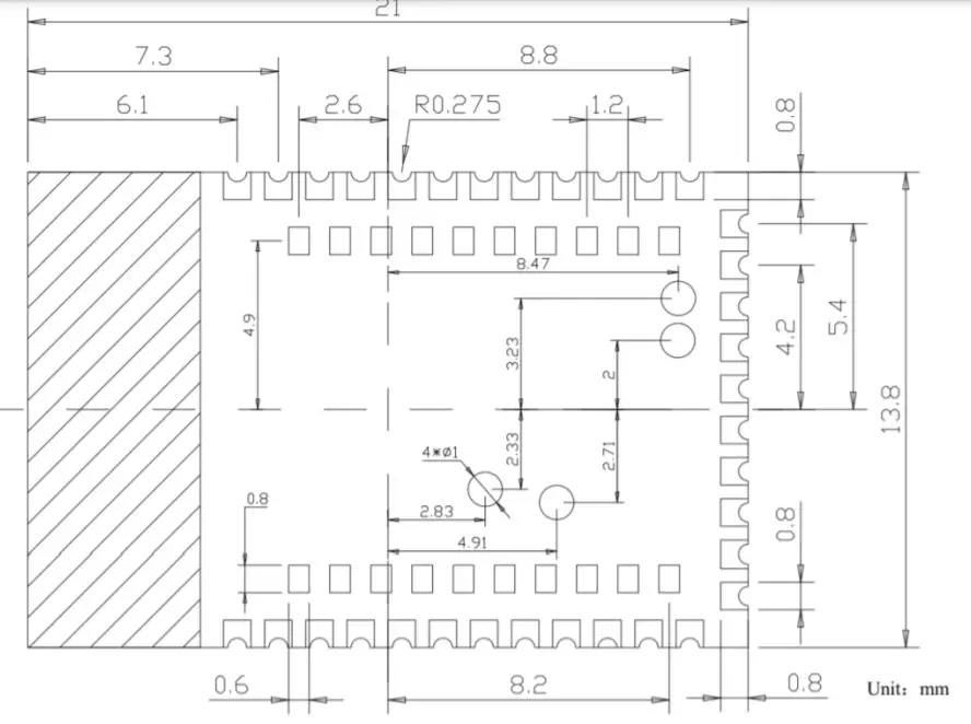 SPINTLY SPNYH02 C High Efficiency 2 4GHz Wireless Module - PCB Footprint and Dimensions