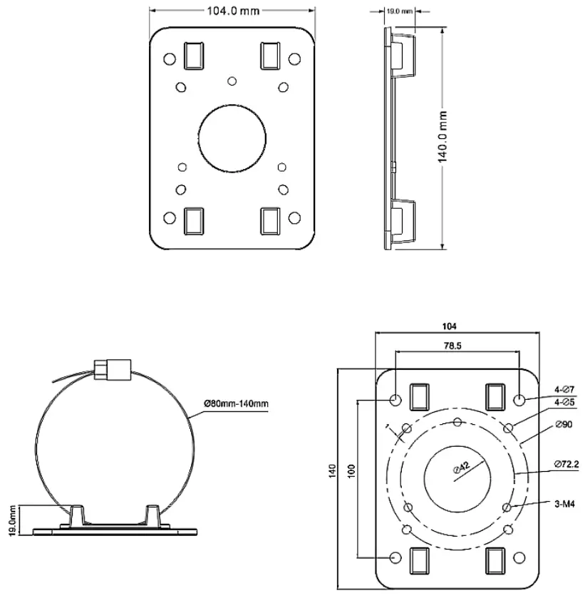 novus NVB 6050PA 7043 Pole Mount Adapter - dimensions
