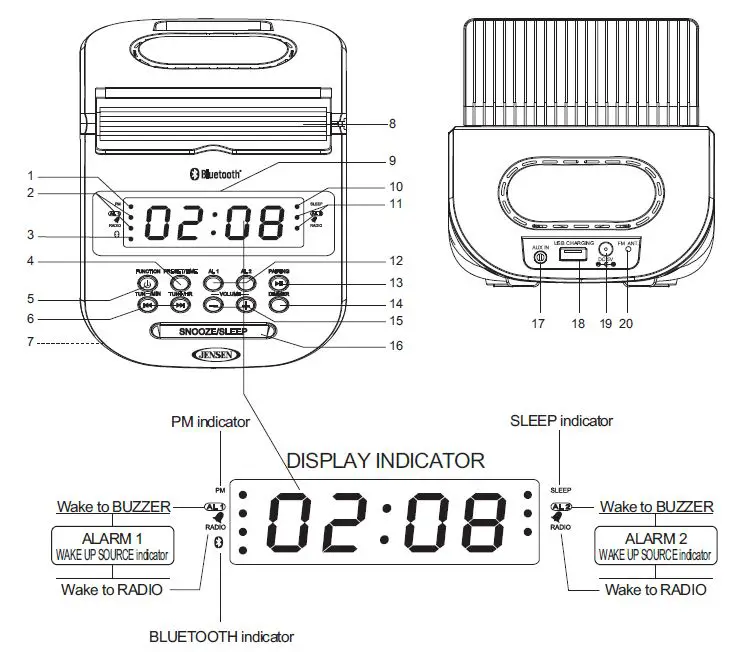 JENSEN JCR-295 Bluetooth Clock Radio with Cellphone Holder-fig (2)